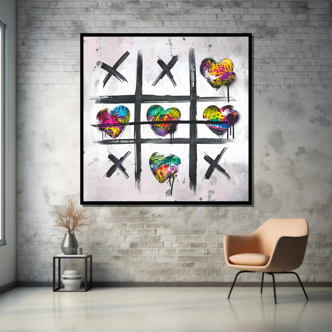 Graffiti Tic Tac Toe Hearts Bold Urban Street Art Game Poster - Image 5