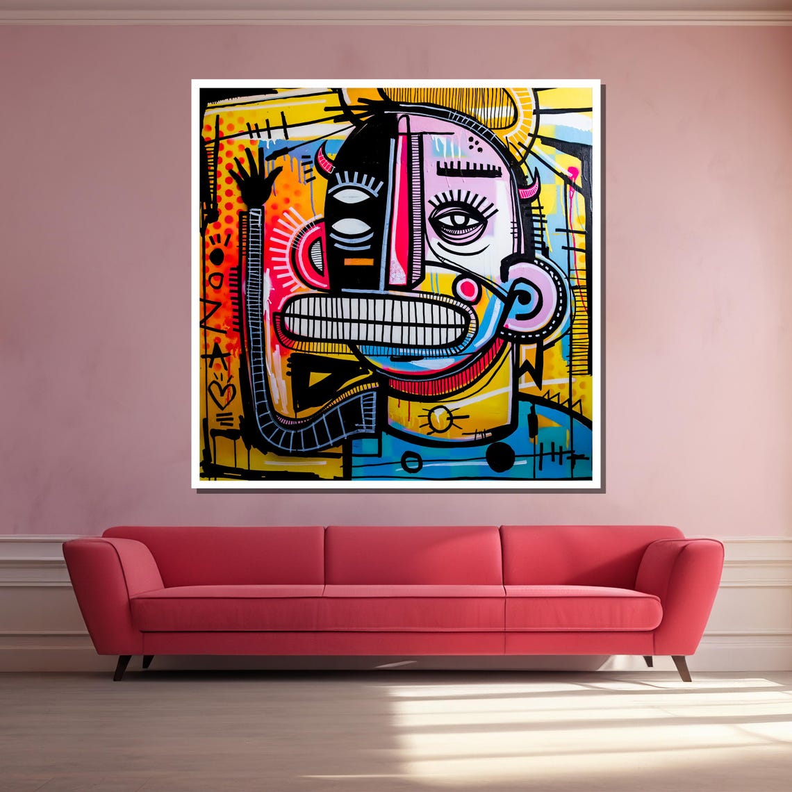 Neo-Expressionist Grinning Face Urban Graffiti Portrait Style Poster - Image 3