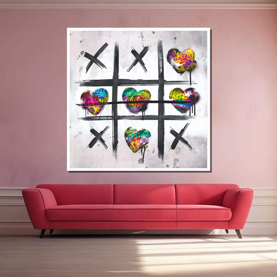 Graffiti Tic Tac Toe Hearts Bold Urban Street Art Game Poster - Image 3