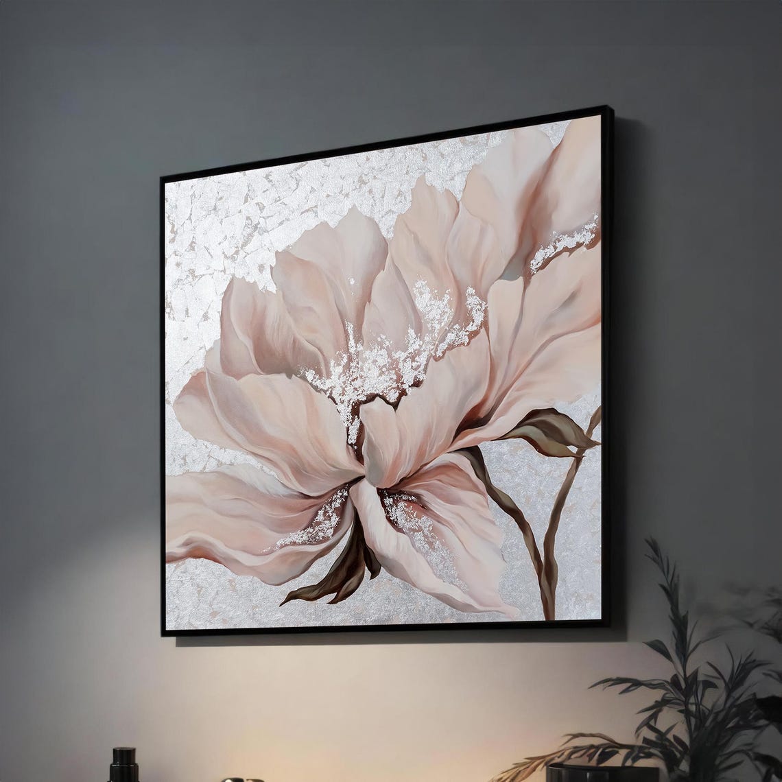Blush Pink Flower with Silver Accents Floral Poster for Bedroom