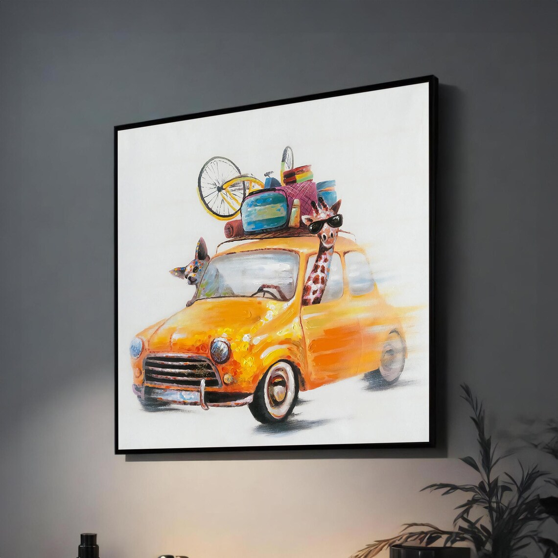 Funny Animals Road Trip Vintage Car Poster for Kids Playroom