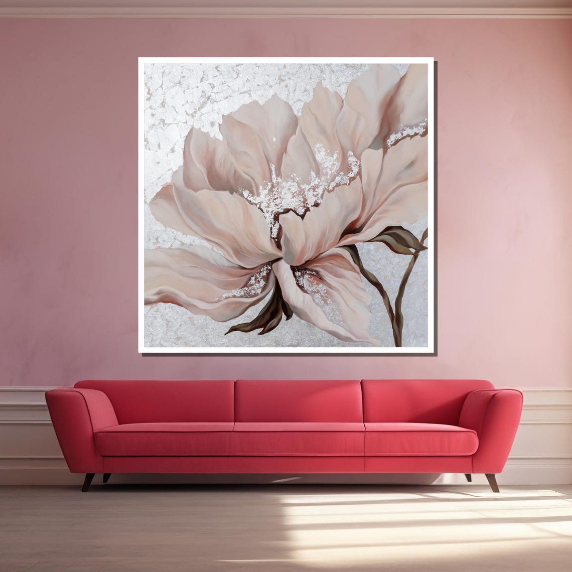 Blush Pink Flower with Silver Accents Floral Poster for Bedroom - Image 3