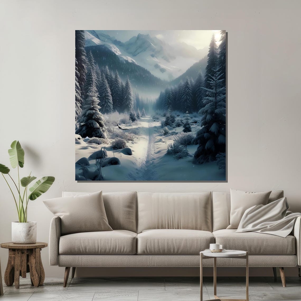 Snowy Mountain Forest Path in Blue Winter Wonderland Scenery Poster - Image 2