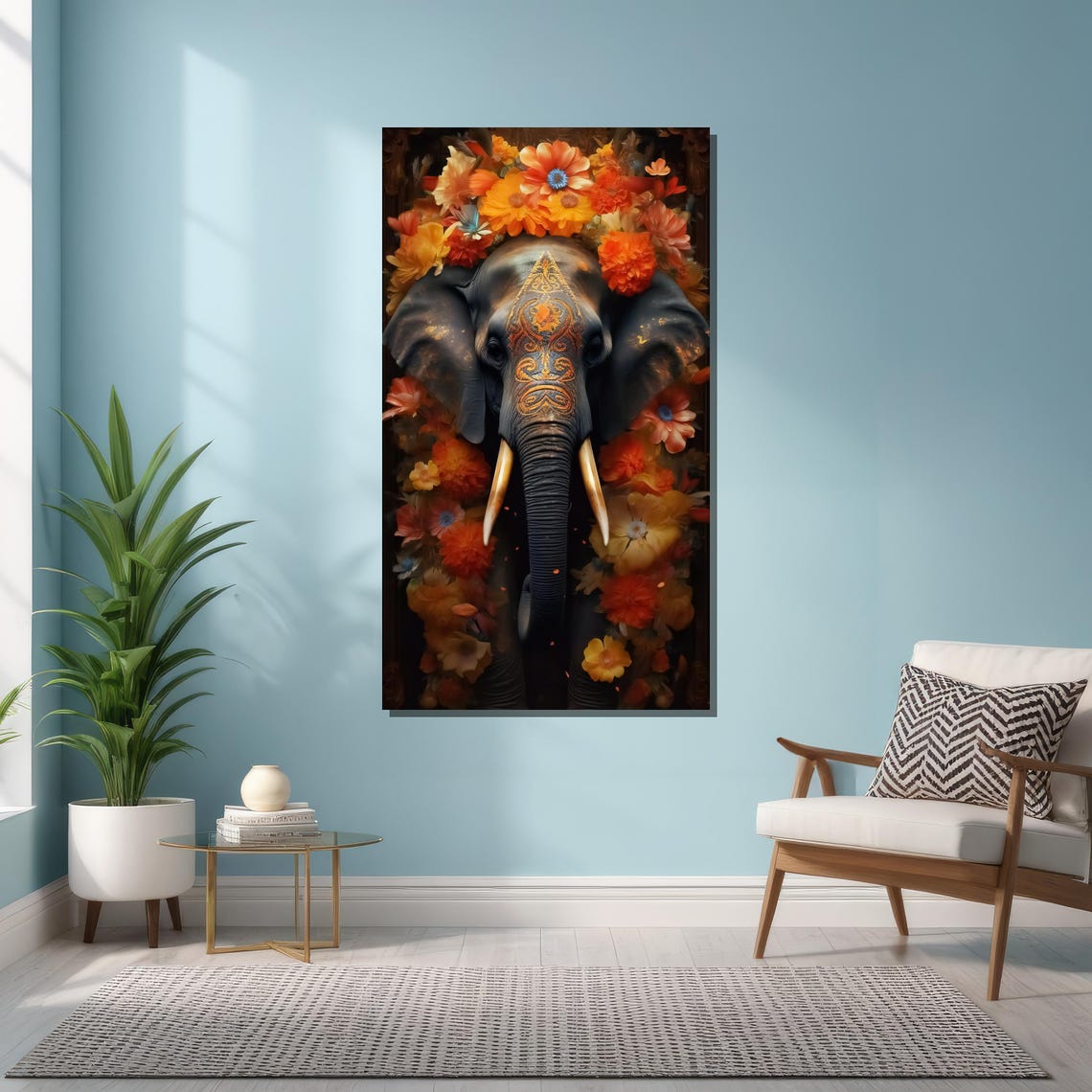 Ornate Elephant Head With Painted Forehead and Flower Crown Art Poster - Image 3