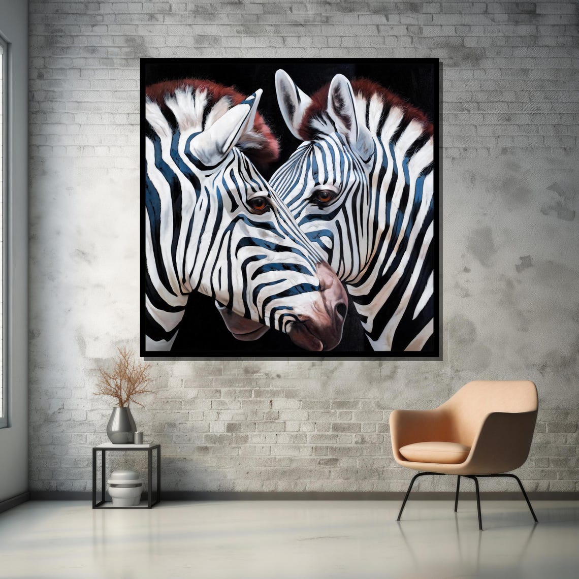 Monochrome Zebra Pair Affectionate Safari Poster for Living Room - Image 5
