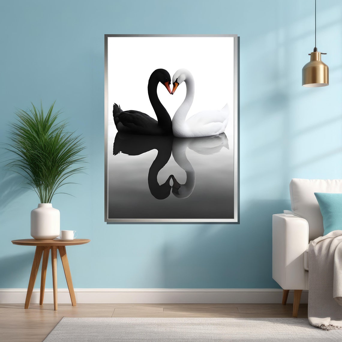 Black and White Swans Forming a Heart Romantic Love Art Poster - Image 4