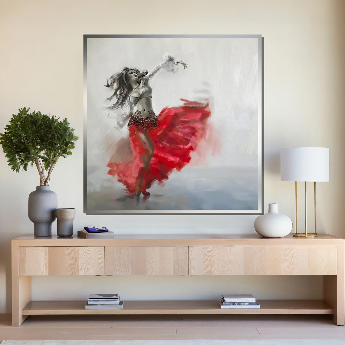 Fiery Motion A Dynamic Dancer In Red Capturing Passion And Grace On Painting - Image 4