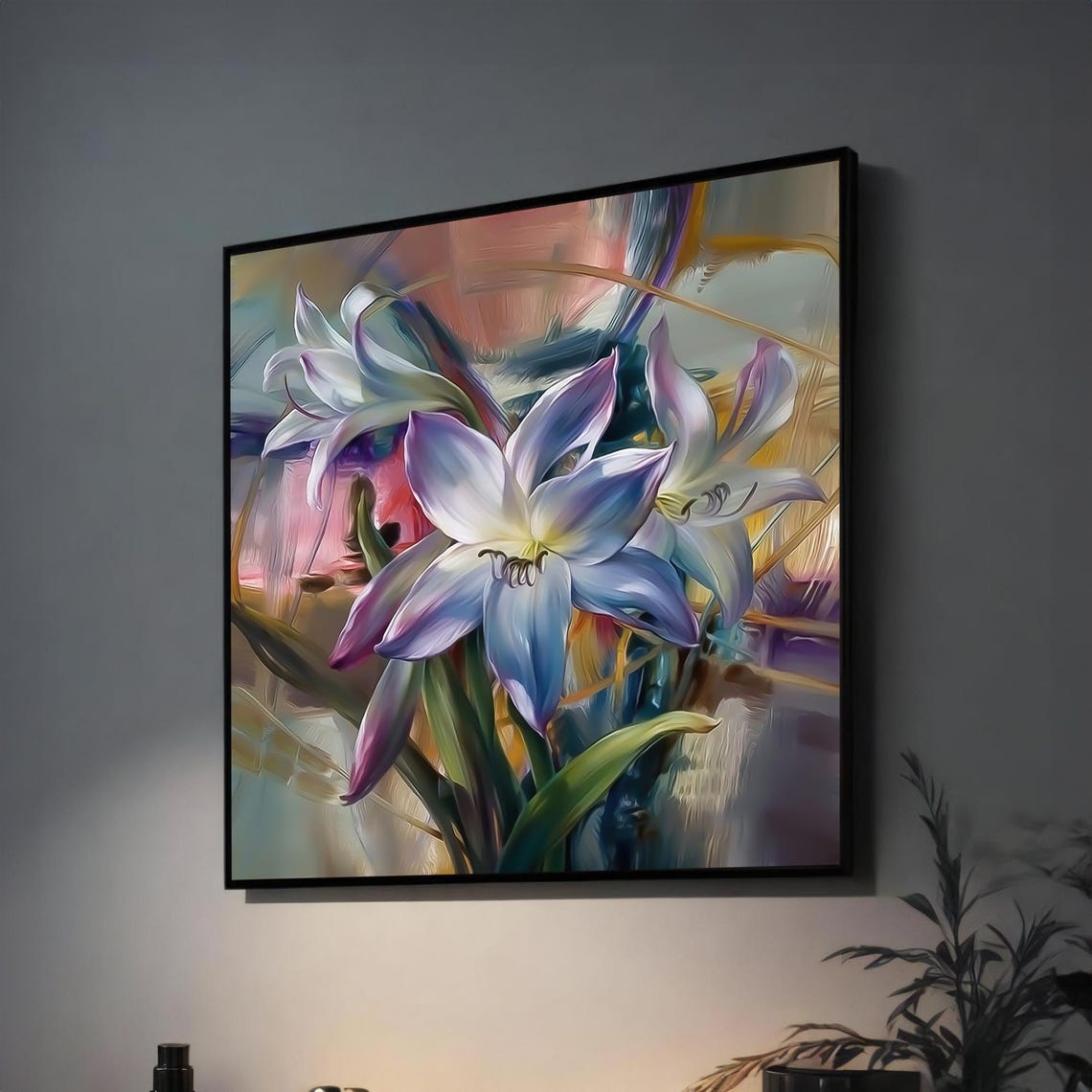 Vibrant Purple and Blue Lily Impressionist Botanical Floral Art Poster