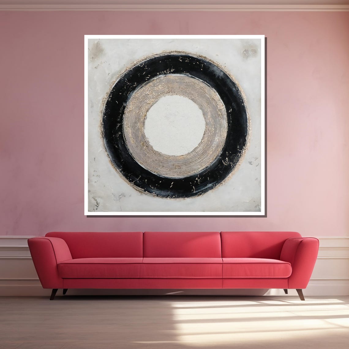 Black and Gold Concentric Circle Minimalist Abstract Art Poster - Image 3