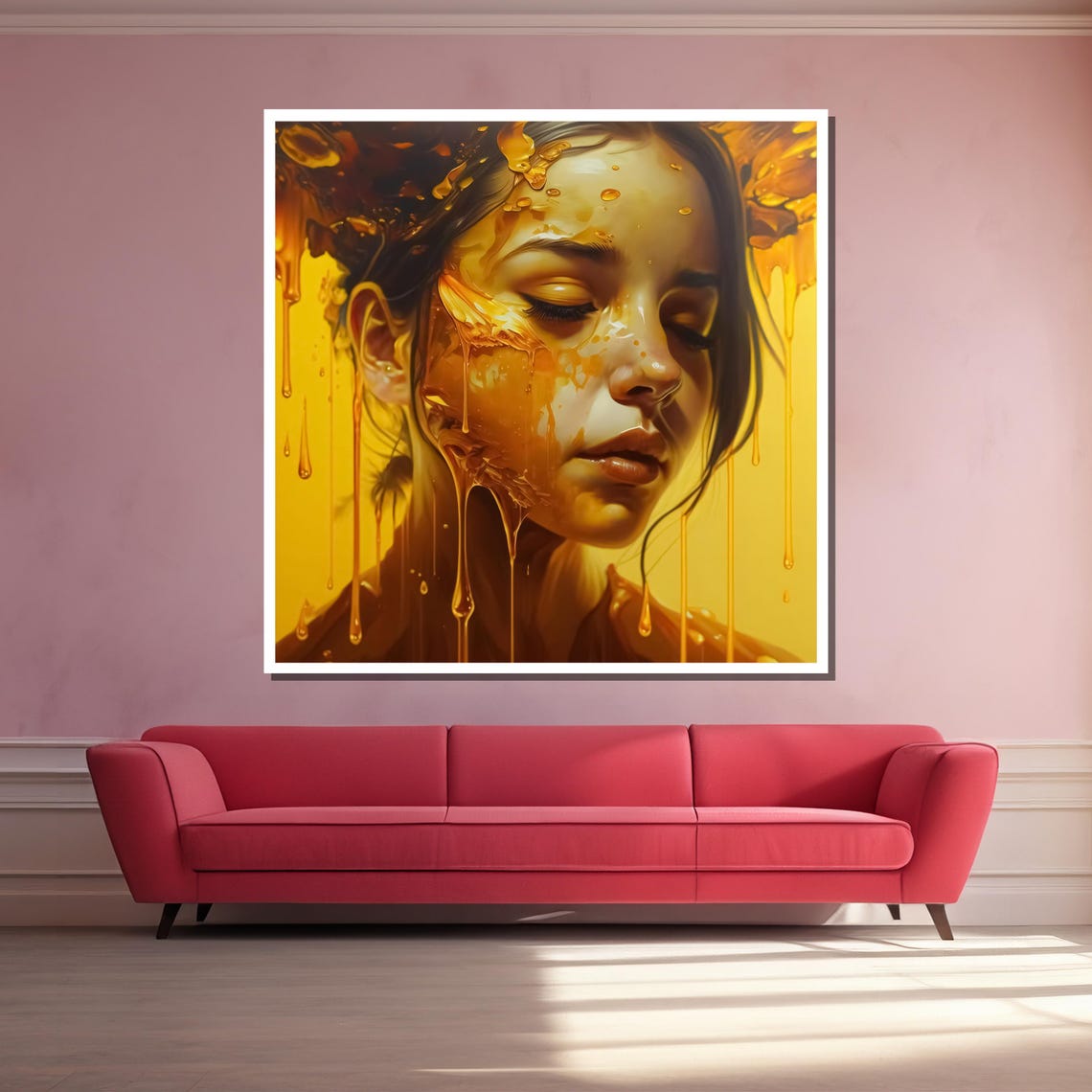 Woman's Face With Dripping Golden Honey Surreal Portrait Art Poster - Image 3