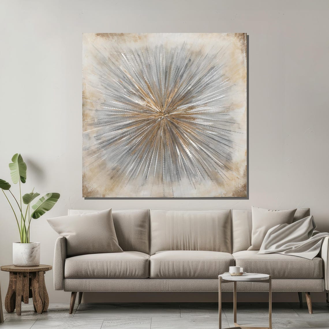 Radiant Silver And Gold Sunburst Abstract Modern Decor Poster - Image 2