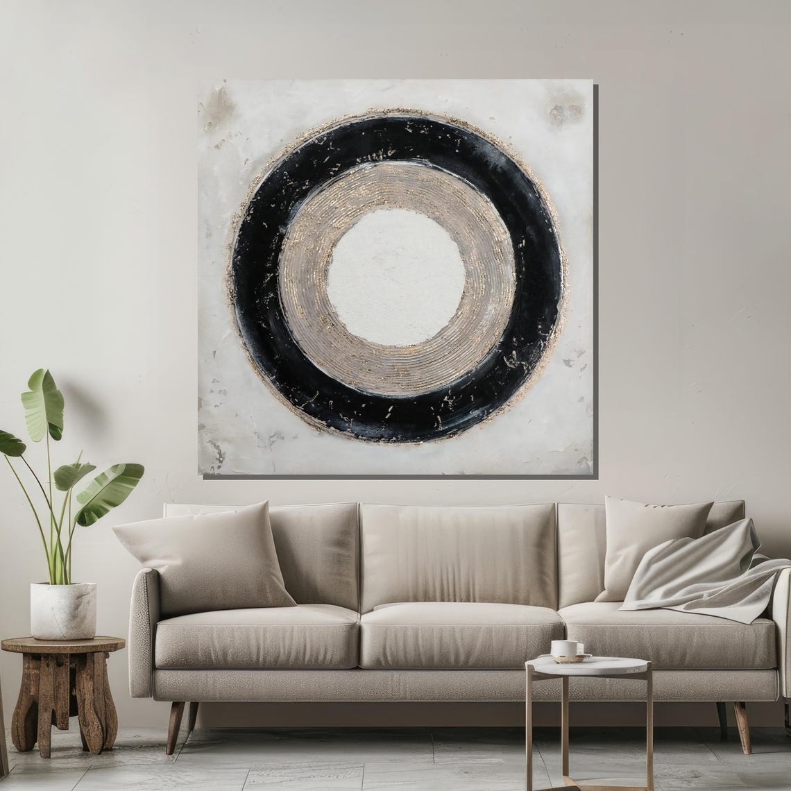 Black and Gold Concentric Circle Minimalist Abstract Art Poster - Image 2