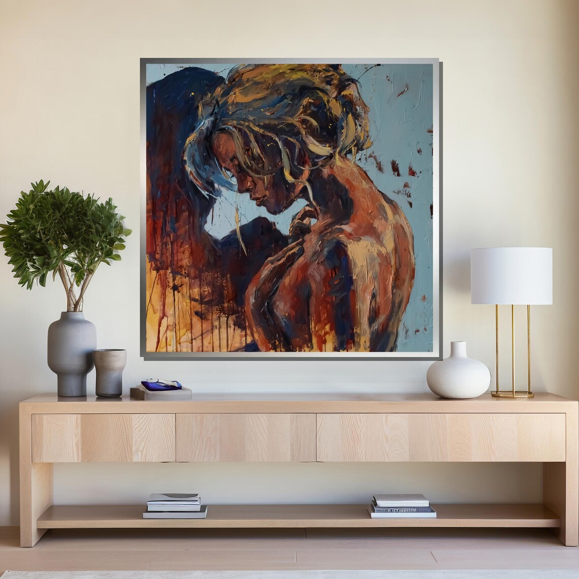 Emotional Woman Bowed Head Warm Tones Poster for Bedroom Decor - Image 4