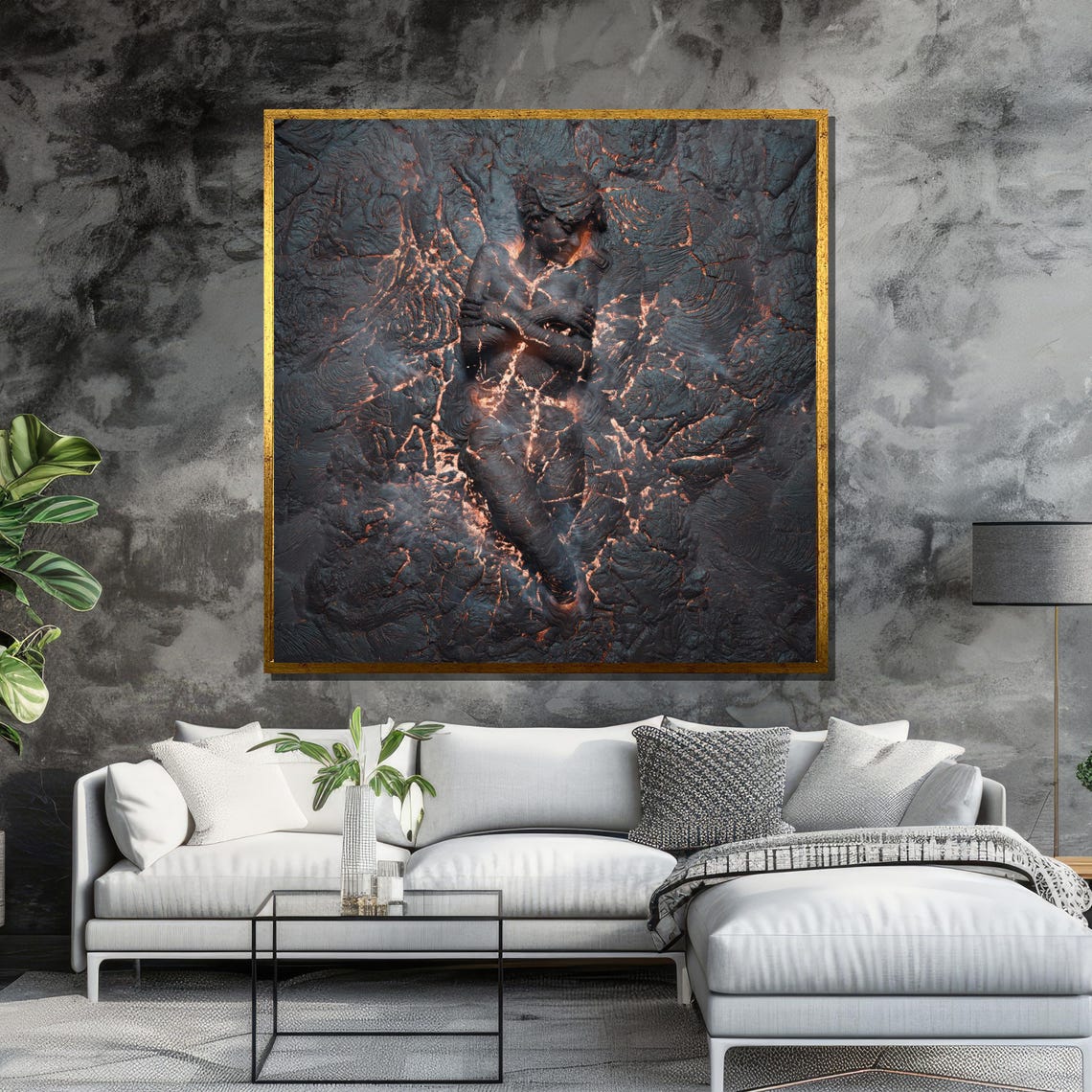Woman's Figure Emerging From Glowing Volcanic Lava Rock Art Poster - Image 6