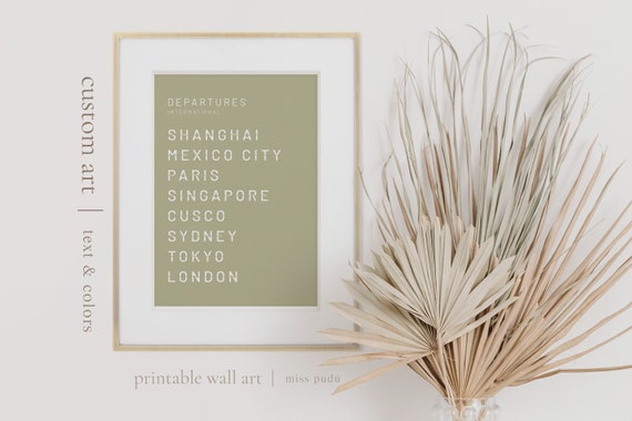 Custom Minimalist Airport Board Poster Domestic International Departures Personalize Your Cities Wall Art