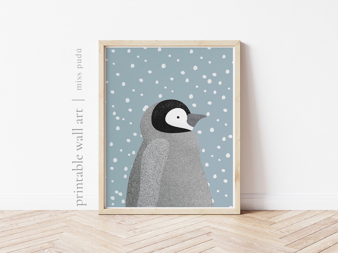 Baby Penguin Snow Illustration, Modern Nursery Art Print - Image 3