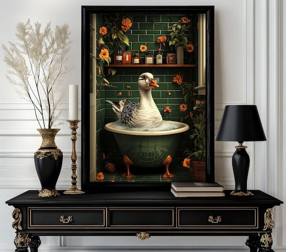Funny Bathroom Goose Poster Animal On Toilet Wall Art Gag Gift For Guest Quirky Decor White Elephant 52