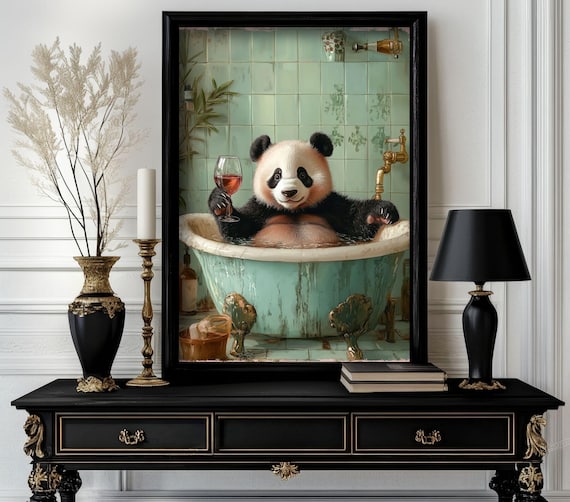 Funny Bathroom Panda Poster Animal On Toilet Wall Art Gag Gift For Guest Quirky Decor White Elephant 25