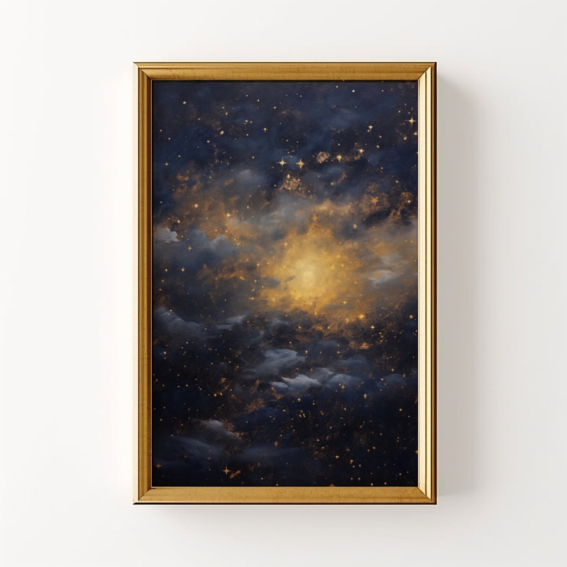 Celestial Night Sky Oil Painting Starry Night Sky Wall Art Dark Celestial Print Golden Moon Artwork Dark Academia Moody Decor - Image 3