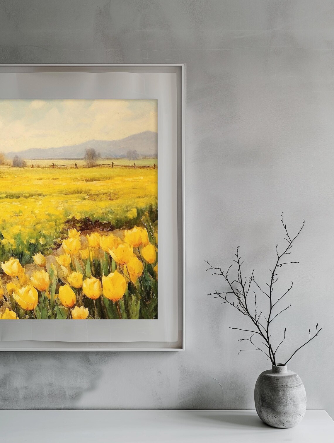 Vintage Tulip Field Art, Rustic Farmhouse Landscape - Image 2