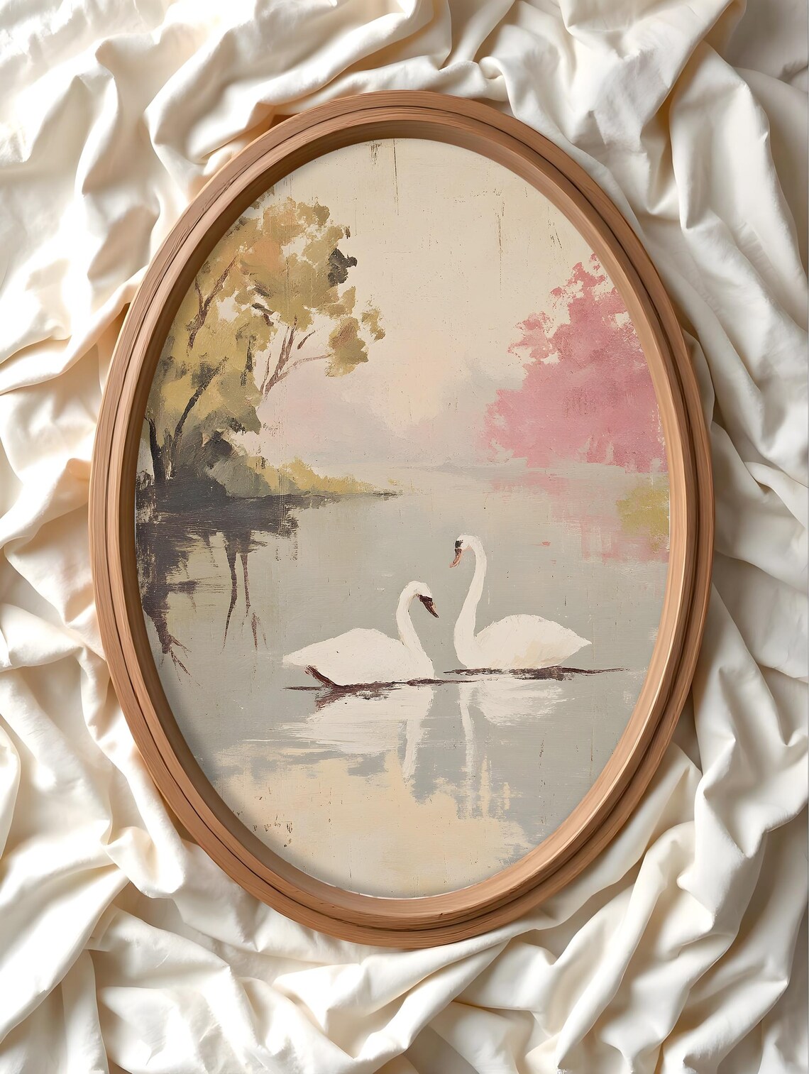 Swans Lake Painting, Impressionist Landscape - Image 2