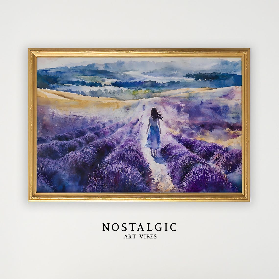 Provence Watercolor Wall Art Woman Walking In Lavender Field Print Lavender Art Lavender Woman Painting Purple Feminist Art
