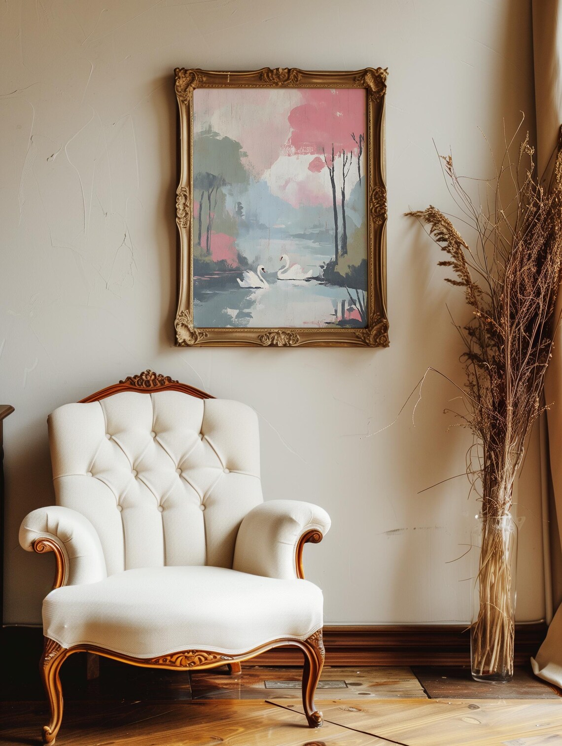 Abstract Lake Swans Painting, Modern Wall Art - Image 3