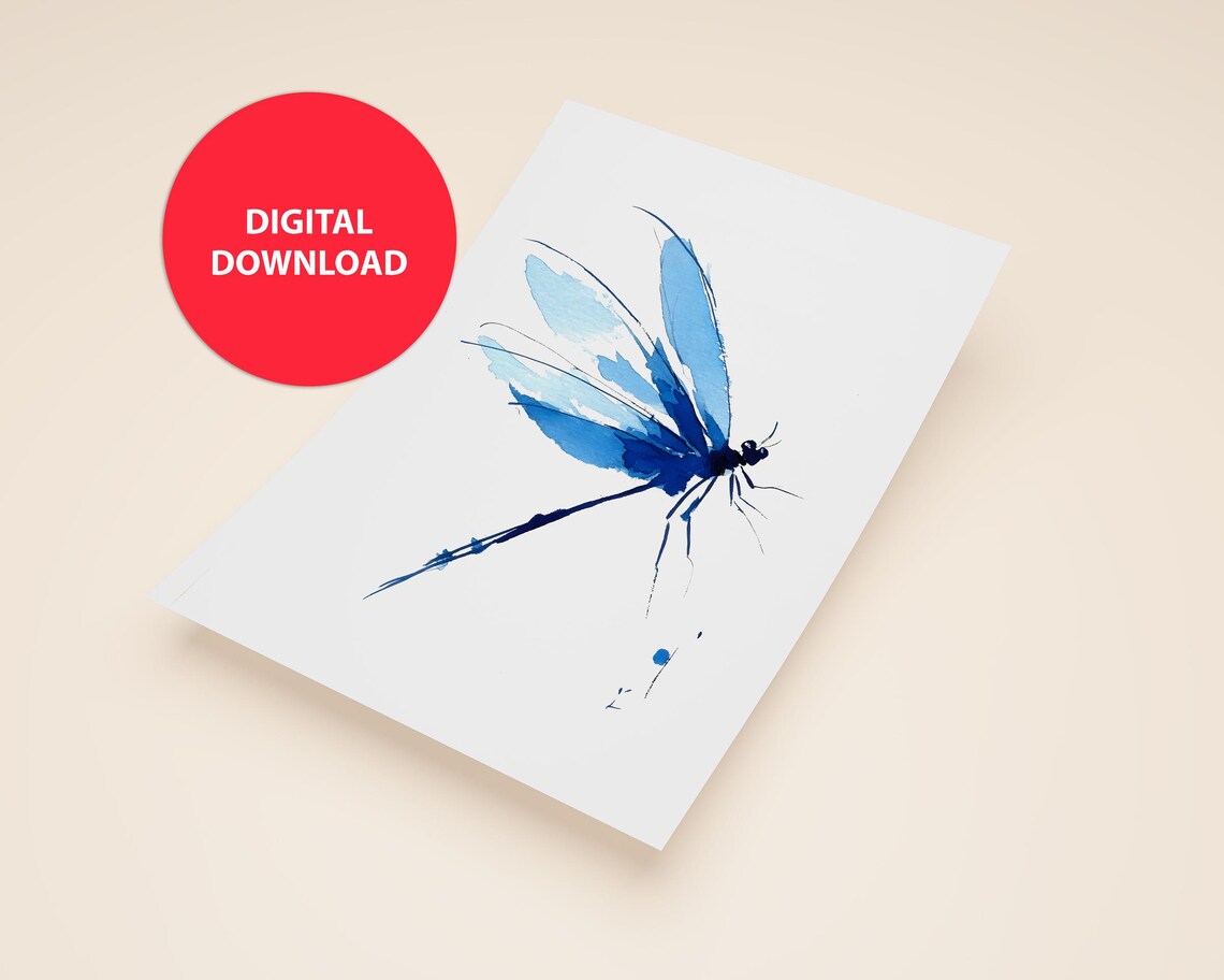 Dragon Fly, Beautiful Watercolor Minimalist Art Print - Image 3