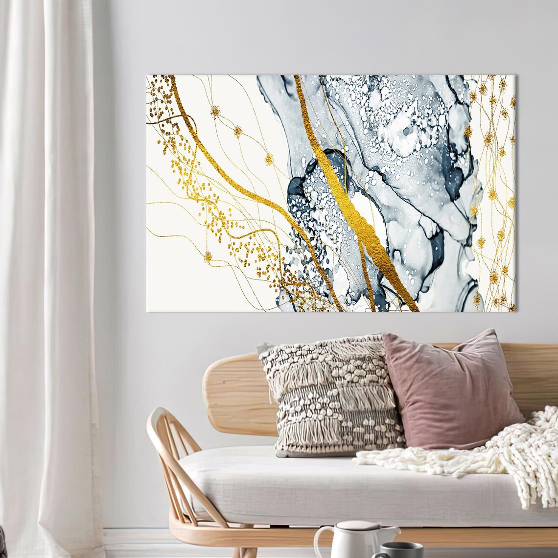 Gray Marble Gold Vein Abstract Modern Luxury Living Room Poster