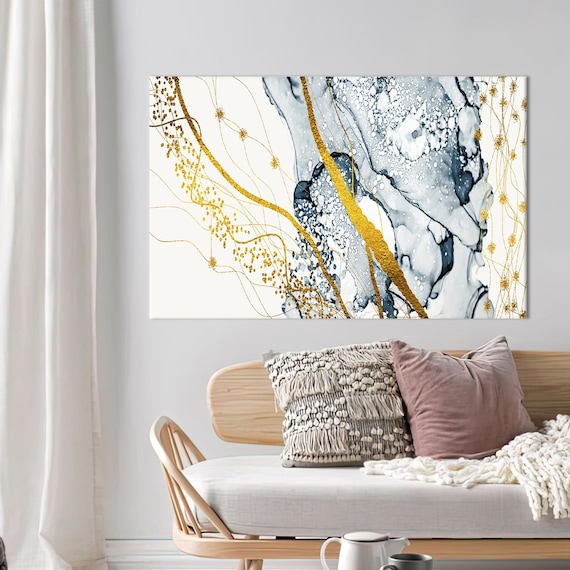 Gray Marble Gold Vein Abstract Modern Luxury Living Room Poster
