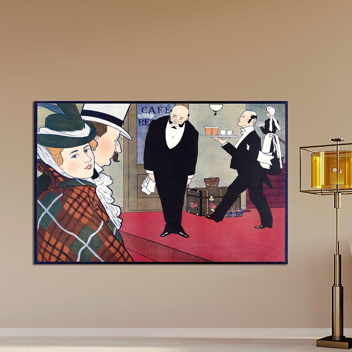 Husband Wife and Waiters Vintage French Cafe Restaurant Poster