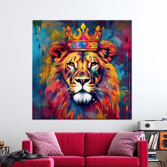 Animal Artwork Lion Canvas Poster Bridesmaid Gifts Modern Colorful Personalized Gift For Him