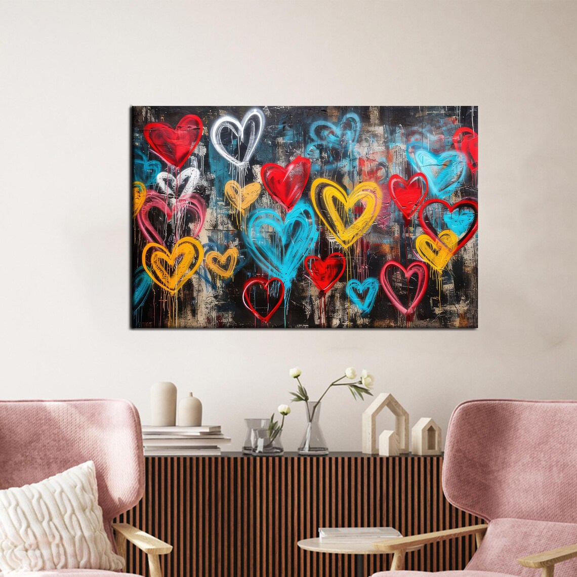 Hearts Graffiti Art Print, Love Gift