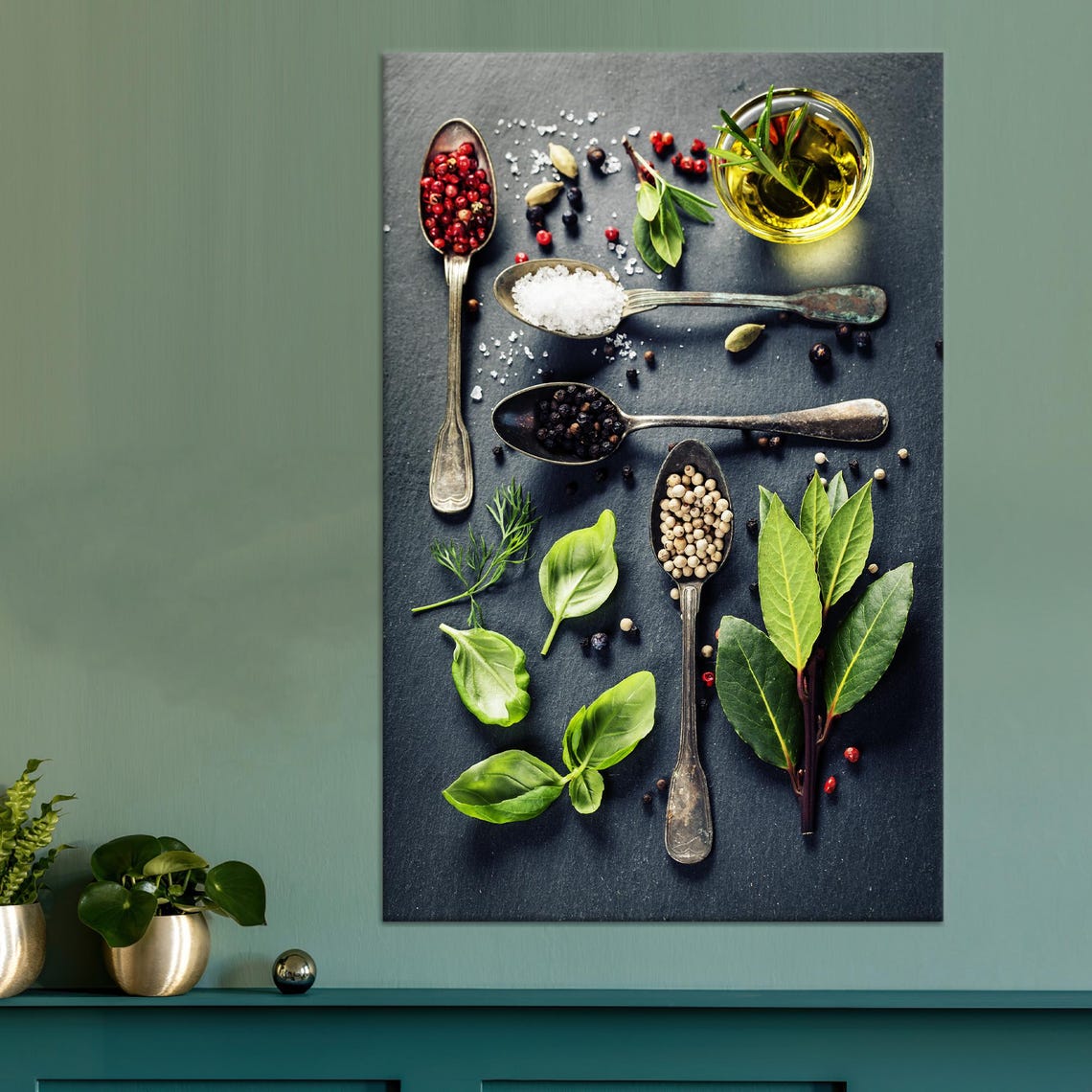 Rustic Kitchen Herbs and Spices Photo Poster Basil Peppercorn