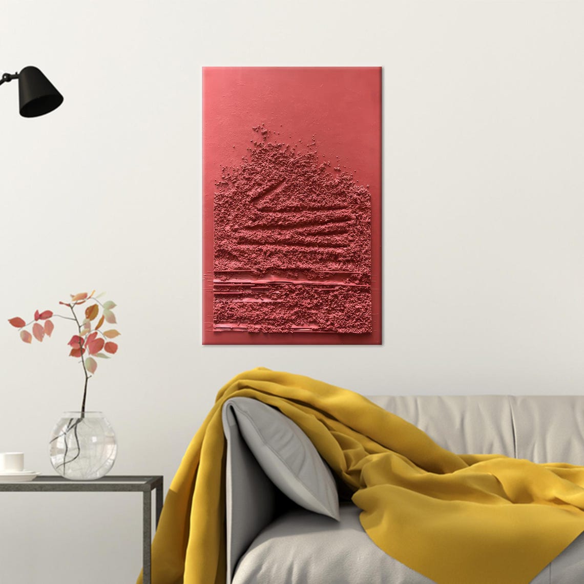 Deep Red Textured Abstract Monochrome Modern Canvas Art Poster