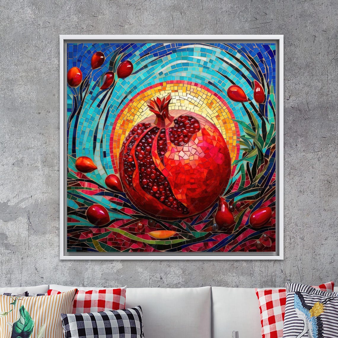 Pomegranate Mosaic Art Vibrant Red Fruit Stained Glass Style Poster