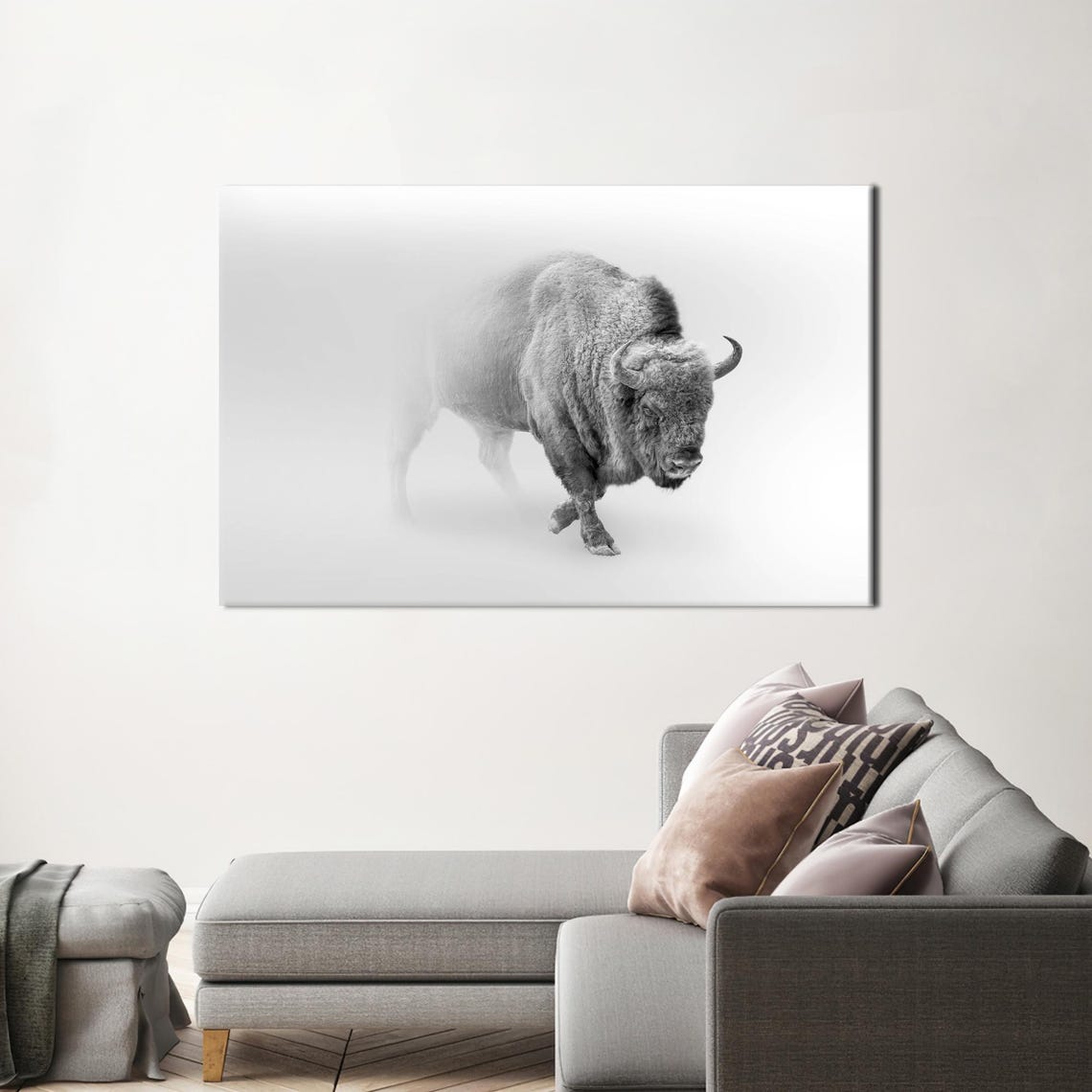 Buffalo Canvas Print Black And White Animal Wall Art