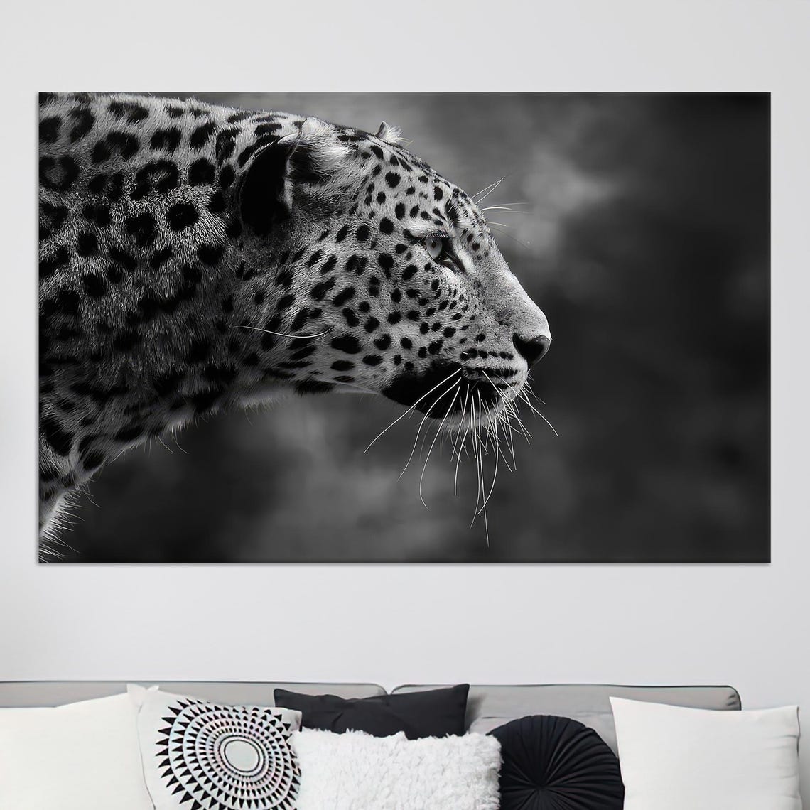 Leopard Black And White Close Up Wild Big Cat Monochrome Photo Poster