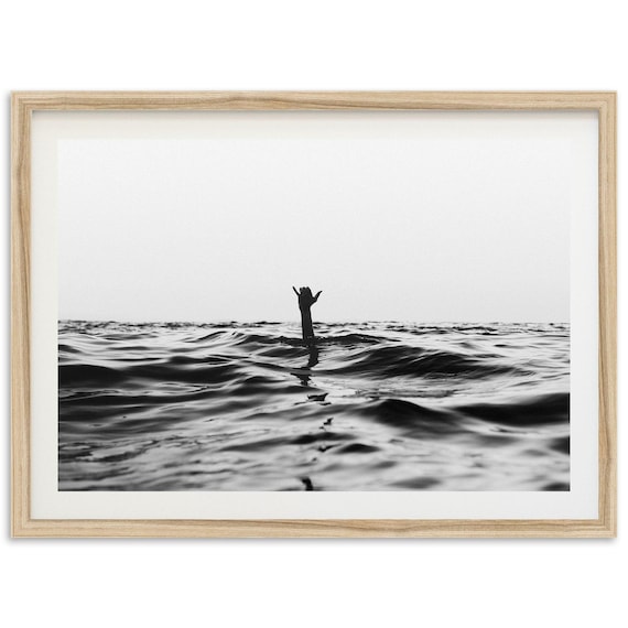 Shaka Surf Coastal Wall Art Print, Black And White