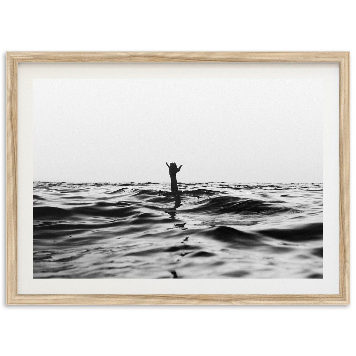 Shaka Surf Coastal Wall Art Print, Black And White