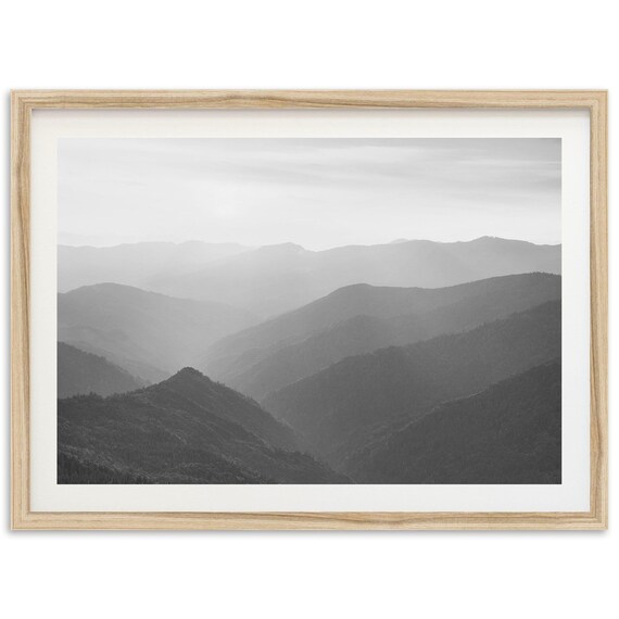 Mountain Sunset Black And White Landscape Art Print