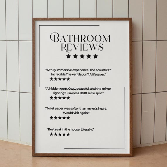 5 Star Rating Reviews Poster, Funny Bathroom Decor