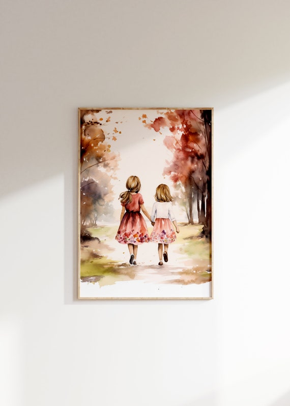 Sister Watercolor Art Print Sibling Wall Decor