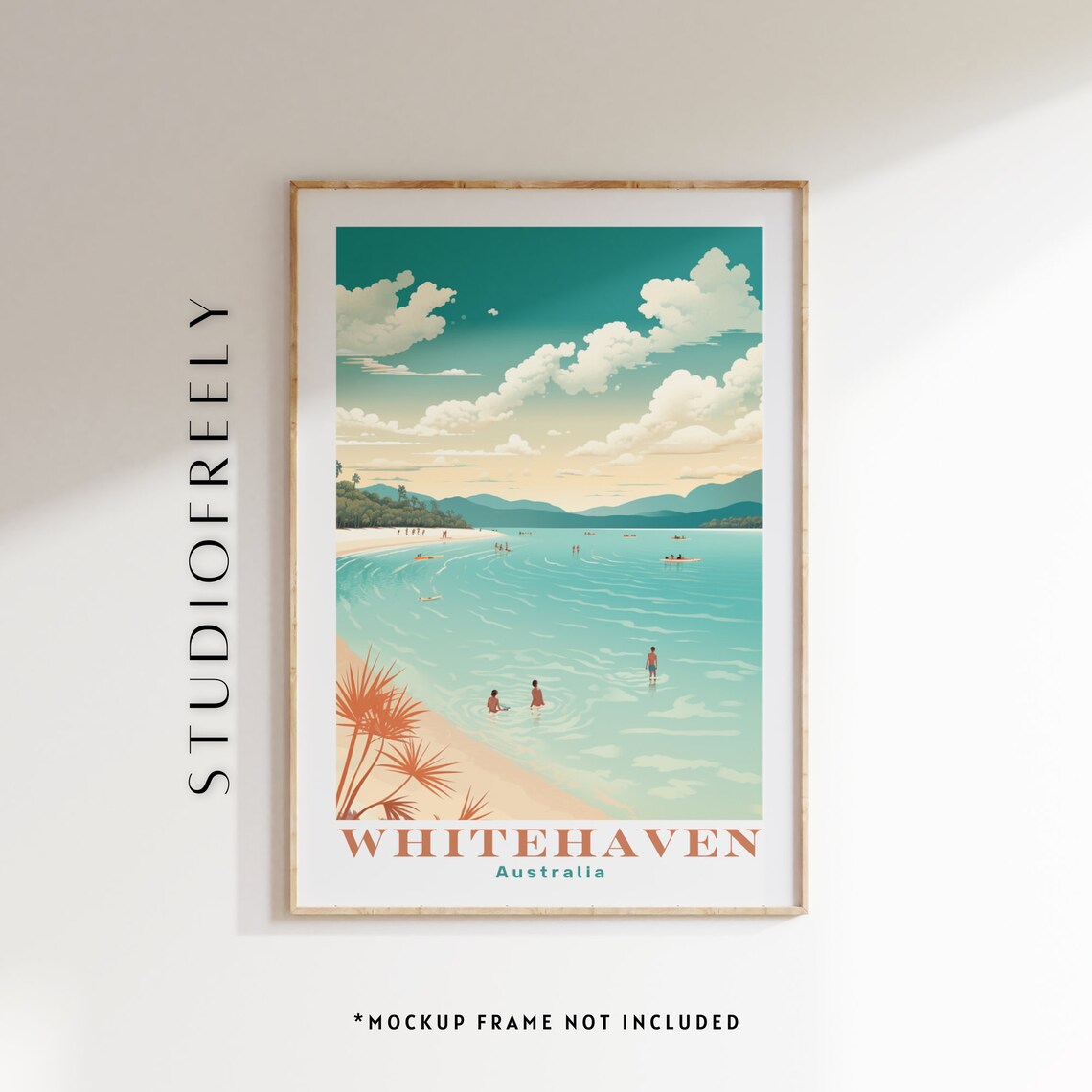 Whitehaven Beach Australia Retro Pop Art Illustration