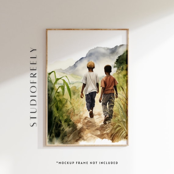 Watercolor Brothers Hiking Portrait, Brotherly Love