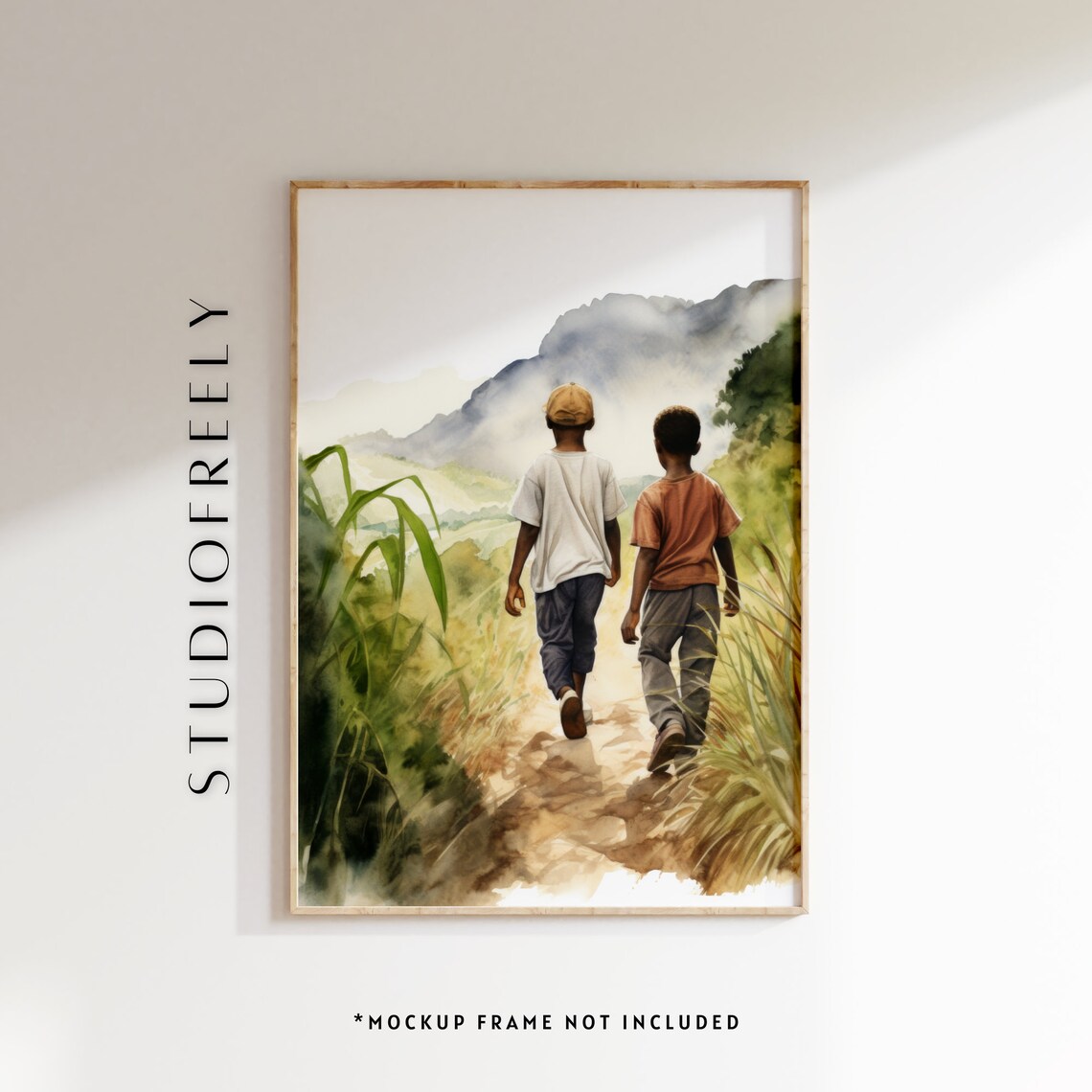 Watercolor Brothers Hiking Portrait, Brotherly Love