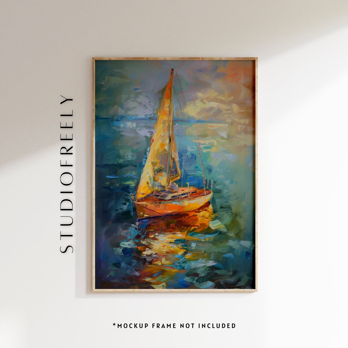 Golden Sail Sailboat Oil Painting Warm Sunset Nautical Art Print