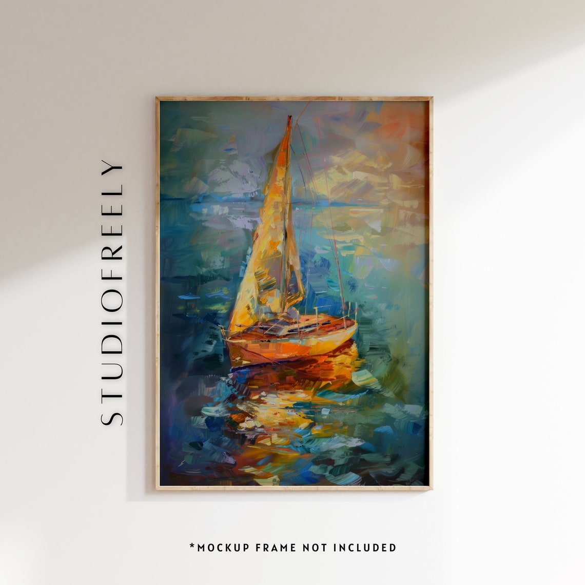 Sailboat Golden Hour Impasto Seascape Sunset Ocean Art Print