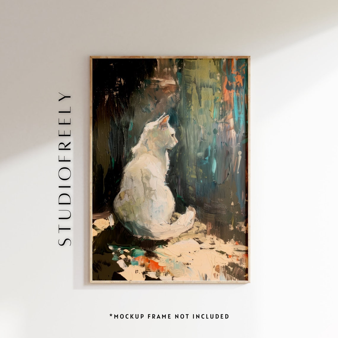 White Cat Oil Painting Moody Abstract Art Print File