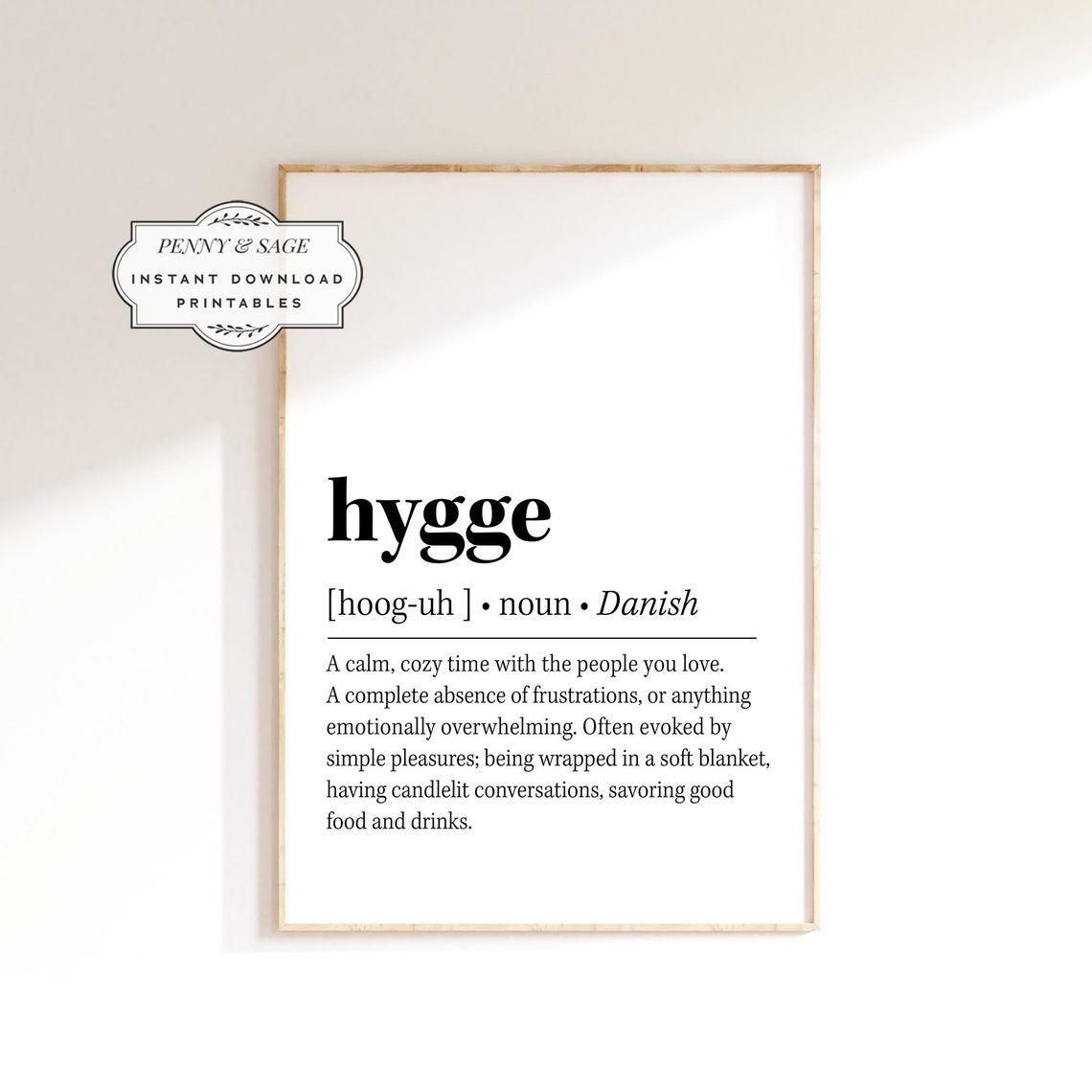 Hygge Definition Poster Danish Cozy Living Dictionary Typography
